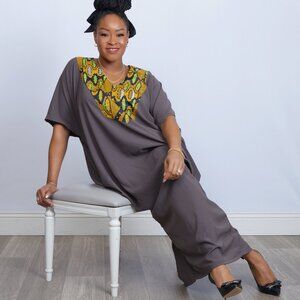 African Print Maxi Dress with Pockets & Rhinestones – Bubu, Boubou, Mumu Style